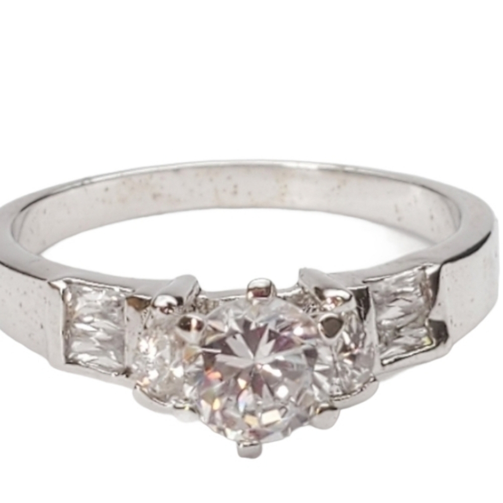 Silver Plated Solitaire with accents Size 10 promise Ring  Cubic Zirconia *